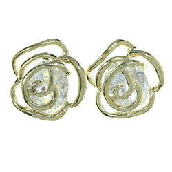 Cabbage Rose Stud-Earrings With Crystal Accents  Gold-Tone Color #2781