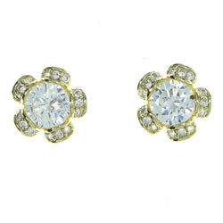 Flower Stud-Earrings With Crystal Accents  Gold-Tone Color #2895