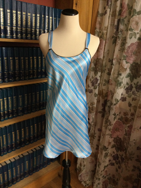 Blue Striped Silky Lace Chemise