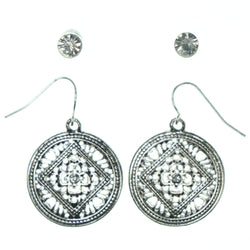 Silver-Tone Metal Multiple-Earrings With Crystal Accents #3618
