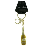 Champagne Bottle Glittery Split-Ring-Keychain Gold-Tone Color  #292