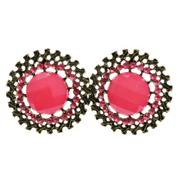 Mi Amore Pink Crystals Dangle-Earrings Bronze-Tone/Pink
