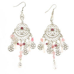 Mi Amore Crystals Dangle-Earrings Silver-Tone/Pink