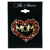 Mi Amore Mom Heart Brooch-Pin Red & Gold-Tone