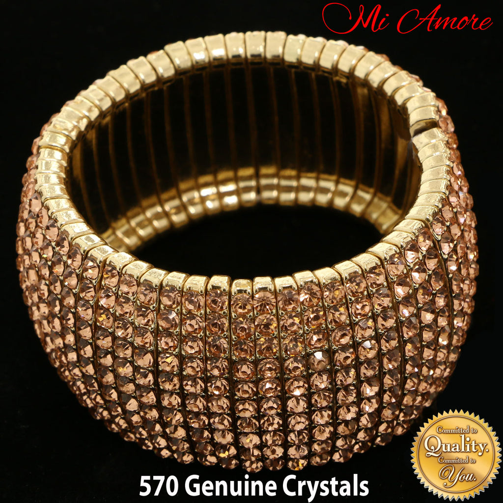 Size Sparkling Fits Rose-Gold Crystal Amore Mi Stretch-Bracelet 1 All