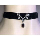 CHLOE + ISABEL velvet noir crystal & garnet teardrop choker - N056
