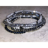 Chloe & Isabel Crystal Beaded Stretch Bracelet Set – Silver & Black - B084