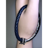 CHLOE + ISABEL navy braided leather n silver pavé hinged bracelet - B041