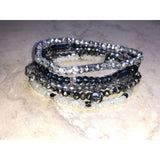 Chloe & Isabel Crystal Beaded Stretch Bracelet Set – Silver & Black - B084