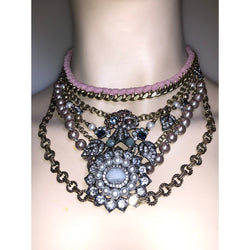 CHLOE + ISABEL vintage regency pearl n crystal multi-layer statement necklace - N128