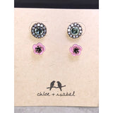 CHLOE + ISABEL crystal halo stud earrings & pink flower stud set - E040