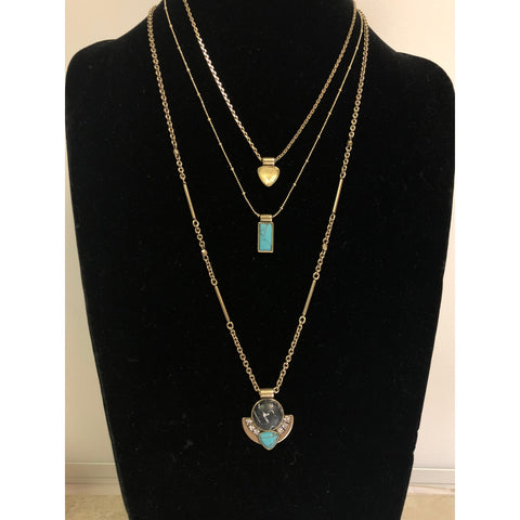 CHLOE + ISABEL turquoise trio layered pendant necklace - N054