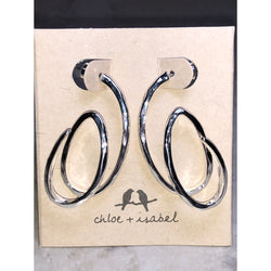 CHLOE + ISABEL polished silver sculptural double hoop earrings - E048