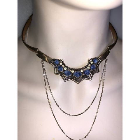 CHLOE + ISABEL blue mosaic collar necklace with draped chains - N082