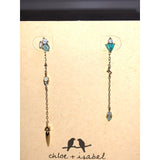 CHLOE + ISABEL turquoise & crystal mismatched chain drop earrings - E075