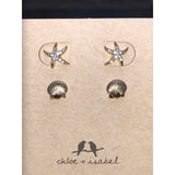CHLOE + ISABEL coastal starfish n shell stud earring set - E030