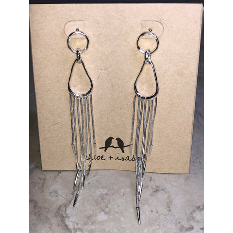 CHLOE + ISABEL silver teardrop fringe statement earrings - E049