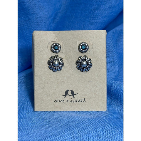 CHLOE + ISABEL southwestern turquoise n silver floral stud earring set - E583BLS