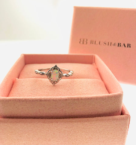 Blue Opal Blush & Bar Sterling Silver Ring - Silver