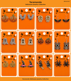 Wholesale Halloween earring assortment JCE107 with 12 different pumpkin, bat, ghost, skull, spider, witch and witch hat earring styles by Taramanda