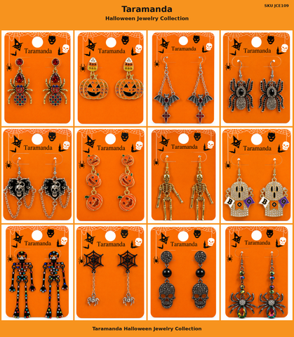 Taramanda Halloween Earrings – Spider, Skeleton, Skull & Pumpkin Assortment – JCE109