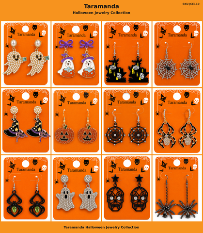 Taramanda Halloween Earrings – Ghost, Haunted House, Witch & Spider Assortment – JCE110