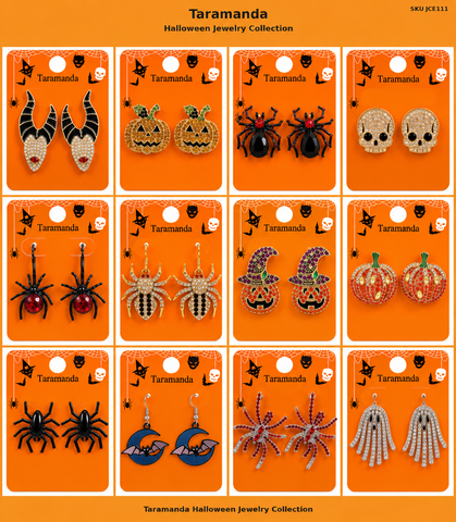 Taramanda Halloween Earrings – Spider, Pumpkin, Skull & Witch Assortment – JCE111