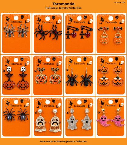 Taramanda Halloween Earrings – Spider, Pumpkin, Ghost & Skull Assortment – JCE112