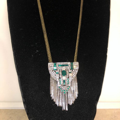CHLOE + ISABEL Art Deco Emerald Fringe Statement Necklace - N006