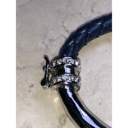 CHLOE + ISABEL navy braided leather n silver pavé hinged bracelet - B041