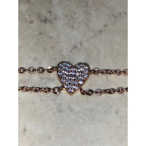 CHLOE & ISABEL Rose Gold Double Chain Heart Bracelet with Crystal Accents - B068