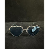 Bebe Women’s Heart-Shaped Sunglasses – Silver Tone with Rhinestone Trim and Blue Lenses – 100% UV Protection (NWT)