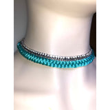 CHLOE + ISABEL turquoise satin braided crystal choker - N081