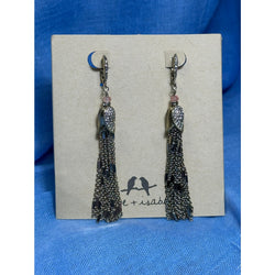 CHLOE + ISABEL pavé petal n chain tassel drop earrings