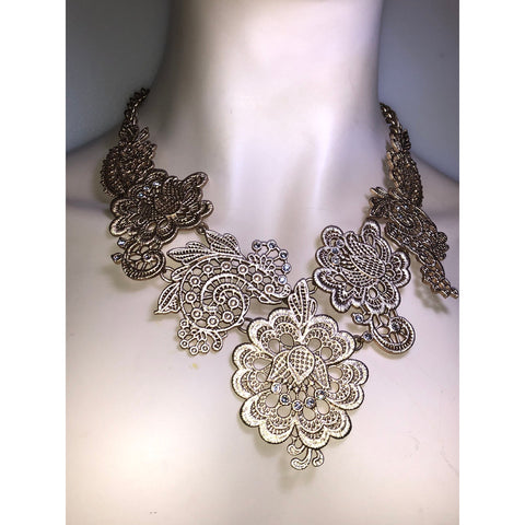 CHLOE + ISABEL filigree lace crystal statement necklace - N118