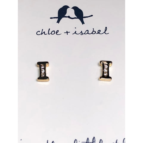 CHLOE + ISABEL “I” initial crystal stud earrings - E178