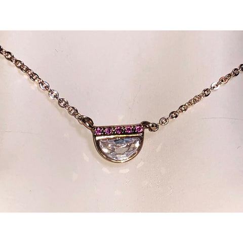 CHLOE + ISABEL pink crystal half-moon pendant necklace - N189
