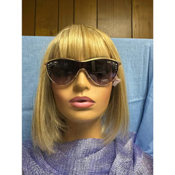 Bebe Women’s Oversized Shield Sunglasses – Gold Metal Frame with Rhinestone Accents – 100% UV Protection (NWT)