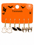 Halloween ghost, bat and vampire 3-pair earring card