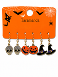 Halloween skull, pumpkin and witch hat 3-pair earring card