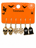 Halloween skull, spider web and RIP 3-pair earring card
