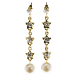 Stars Dangle-Earrings With Crystal Accents  Gold-Tone Color #3982