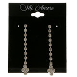 Silver-Tone Metal Dangle-Earrings With Crystal Accents #4048