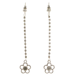 Flower Dangle-Earrings With Crystal Accents  Silver-Tone Color #4031