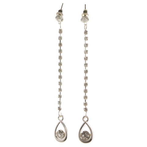 Silver-Tone Metal Dangle-Earrings With Crystal Accents #3962