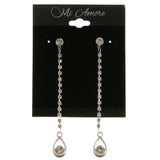 Silver-Tone Metal Dangle-Earrings With Crystal Accents #3962