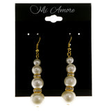 Gold-Tone & White Colored Metal Dangle-Earrings With Crystal Accents #3994