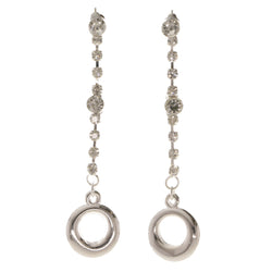 Silver-Tone Metal Dangle-Earrings With Crystal Accents #4006