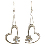 Heart Flower Dangle-Earrings  With Crystal Accents Silver-Tone Color #3983