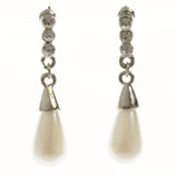 Silver-Tone Metal Dangle-Earrings With Crystal Accents #4023